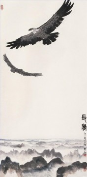 Artworks in 150 Subjects Painting - Wu zuoren eagles on mountain old China ink birds